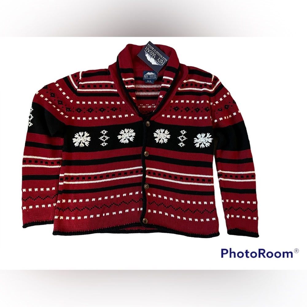 Vintage Rey Wear Handmade Christmas Cardigan Sweater Snowflake XL